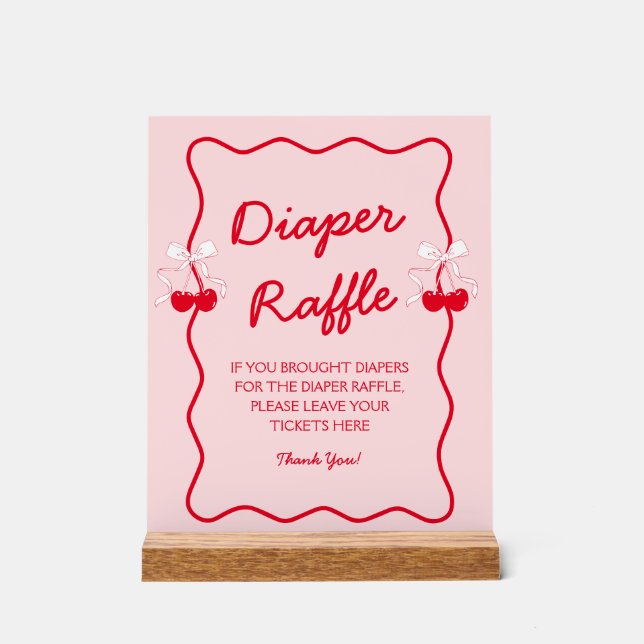 Kirschrote Babyparty-Windel-Raffel Acrylschild (Vorderseite)