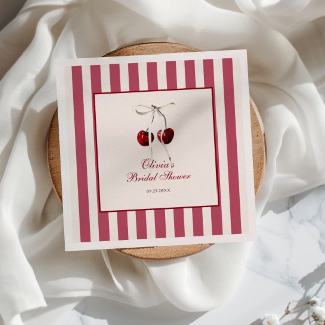 Kirschrote Hochzeitsdusche Serviette (Von Creator hochgeladen)