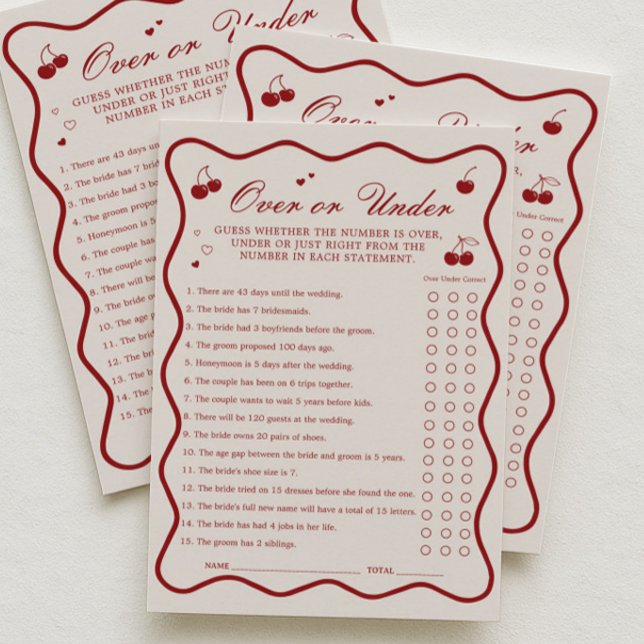 Kirschrote Hochzeitsdusche Über- oder Unter-Spielk Einladung (Von Creator hochgeladen)