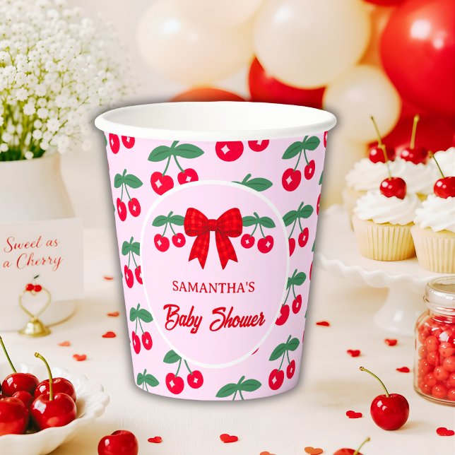 Kirschroter Gingham-Bogen für Baby-Party Pappbecher (Von Creator hochgeladen)