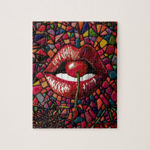 Kirschroter Lippen-Mosaik Puzzle