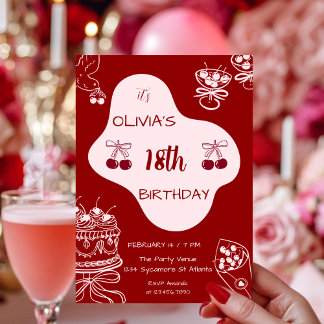 Kirschroter Valentinstag 18. Geburtstag Einladung