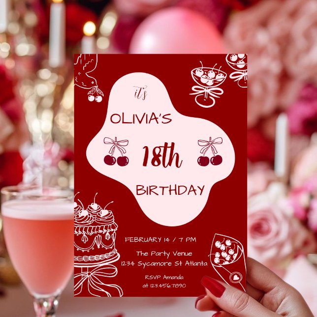 Kirschroter Valentinstag 18. Geburtstag Einladung (Von Creator hochgeladen)