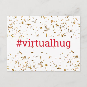 Kirschroter virtueller Umarmungs-Hashtag mit golde Postkarte