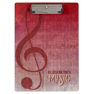Kirschrotes Clef Notenblatt Personalisiert Klemmbrett