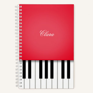 Kirschrotes Klaviermusik-Tastatur personalisiert Notizbuch