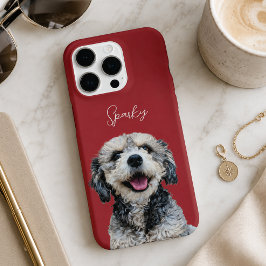 Kirschrotes modernes Hunde-Foto und Schriftzug-Hun iPhone 16 Pro Hülle