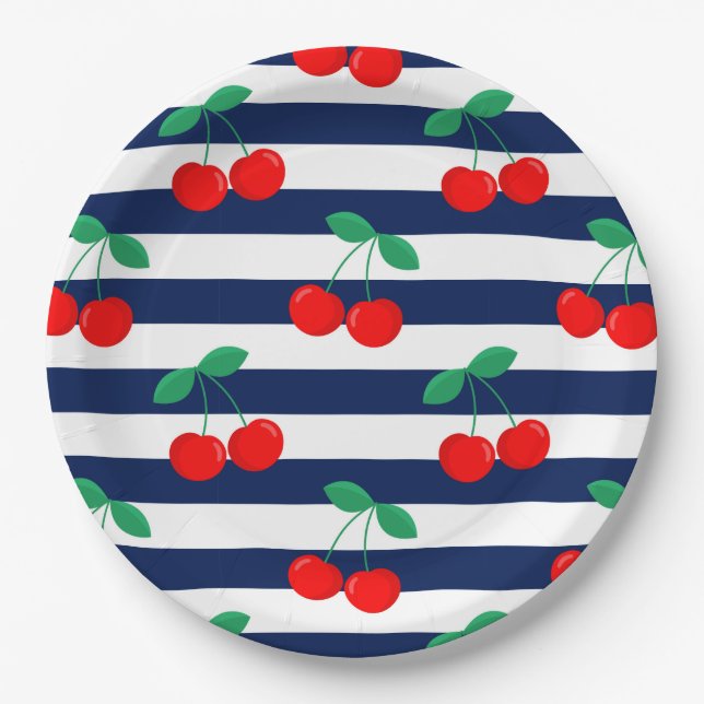 Kirschstreifen-Muster – Retro-Frucht-Geschenk & De Pappteller (Vorderseite)