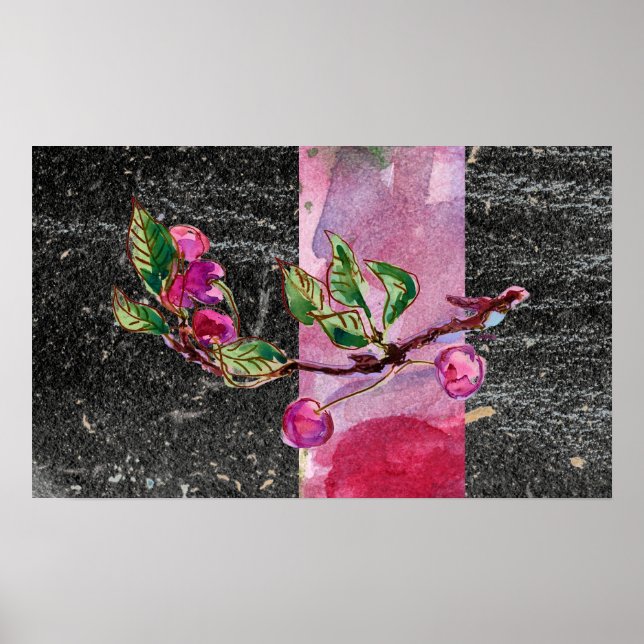 Kirschzweig, rot und schwarz poster (Vorne)