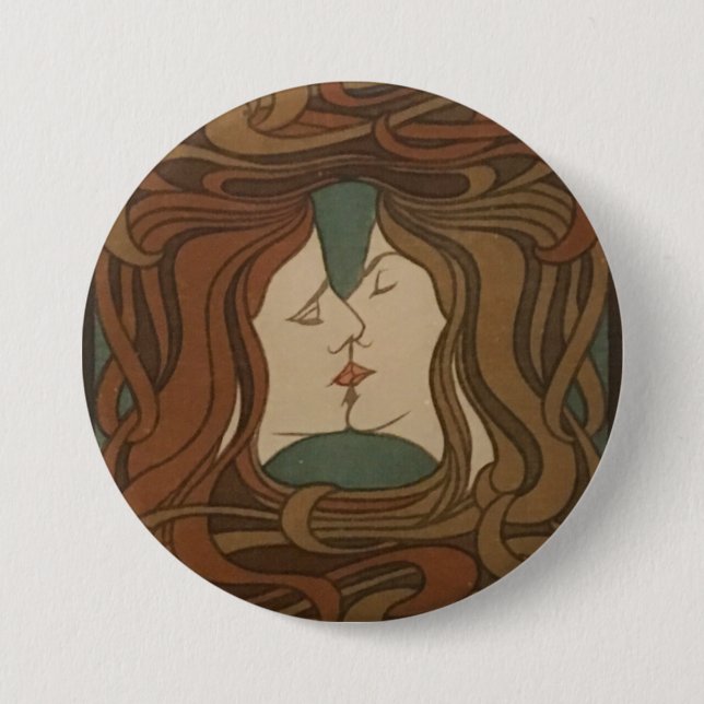 Kiss 1898, Frau - Jugendstil - Illustration Button (Vorderseite)