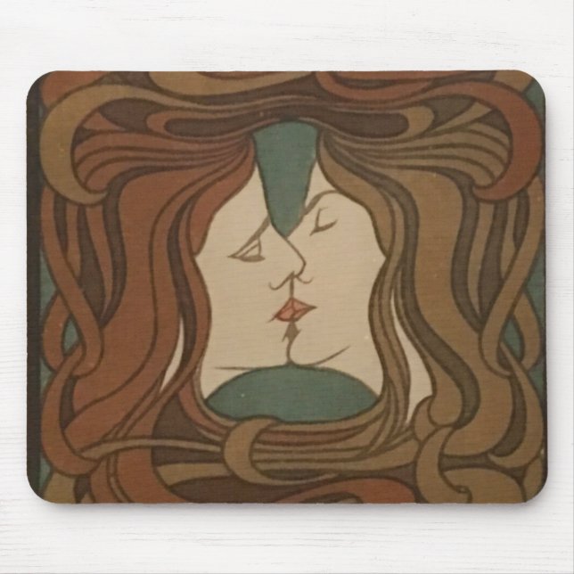 Kiss 1898, Frau - Jugendstil - Illustration Mousepad (Vorne)