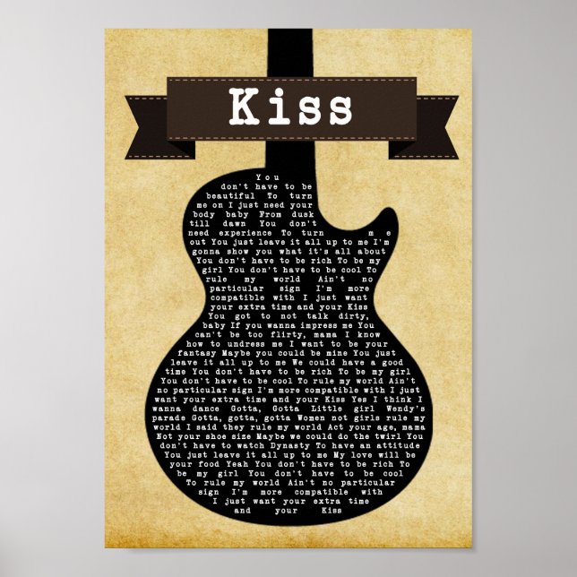 Kiss Black Guitar Song Lyrica Mauer Kunstdruckerei Poster (Vorne)