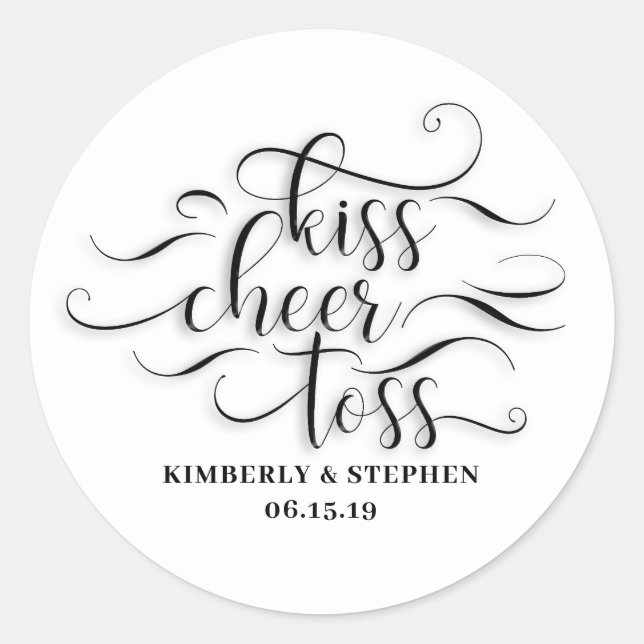 Kiss Cheer Toss Wedding Petals Packing Runder Aufkleber (Vorderseite)