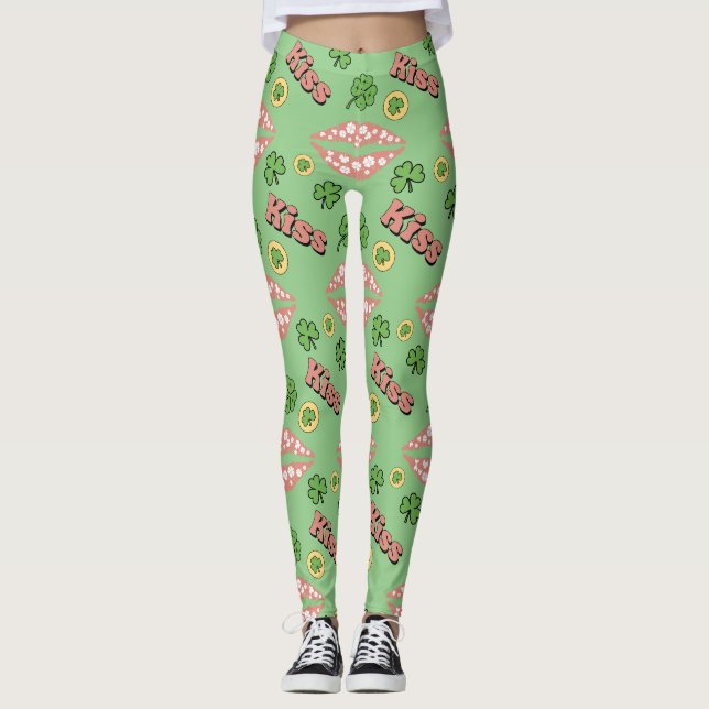 Kiss Clover Lips St. Patrick's Day Leggings (Vorderseite)