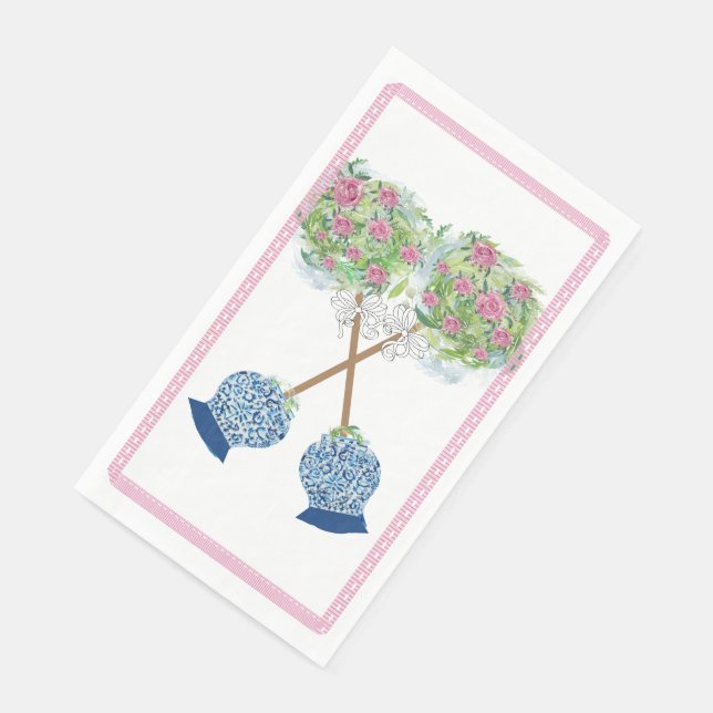Kiss Cross Topiary Blue und White Ginger Jar Serviette (Ecke)