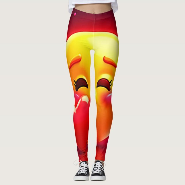 Kiss Emoji: Love and Hearts Art Leggings (Vorderseite)