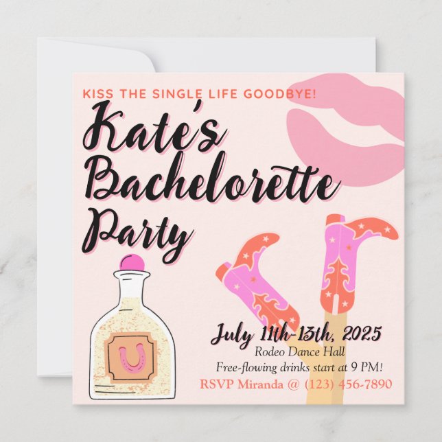 Kiss Goodbye Bachelorette Einladung (Vorderseite)