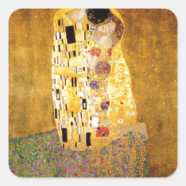 Kiss Gustav Klimt Quadratischer Aufkleber (Vorderseite)