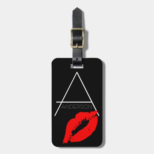 Kiss Lip Black Red Lipstick Anderson DIY Monogram Gepäckanhänger (Vorderseite vertikal)