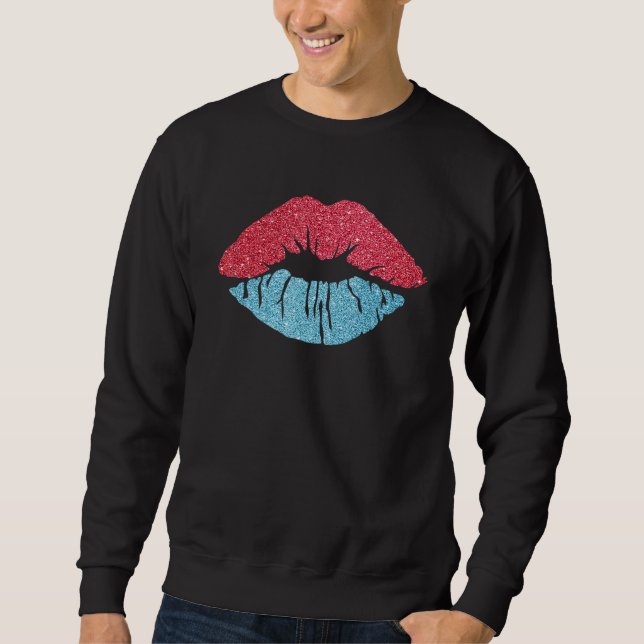 Kiss Lips America Lips Red Blue Lipstick U Sweatshirt (Vorderseite)