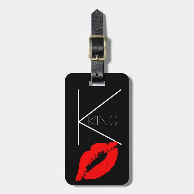 Kiss Lips Black Red Lipstick King Custom Monogram Gepäckanhänger (Vorderseite vertikal)