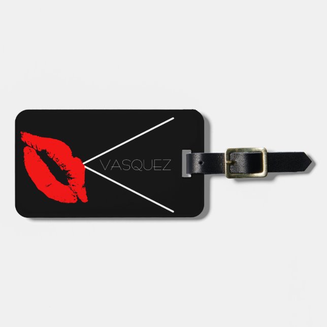 Kiss Lips Black Red Lipstick Vasquez / Monogram Gepäckanhänger (Vorderseite horizontal)