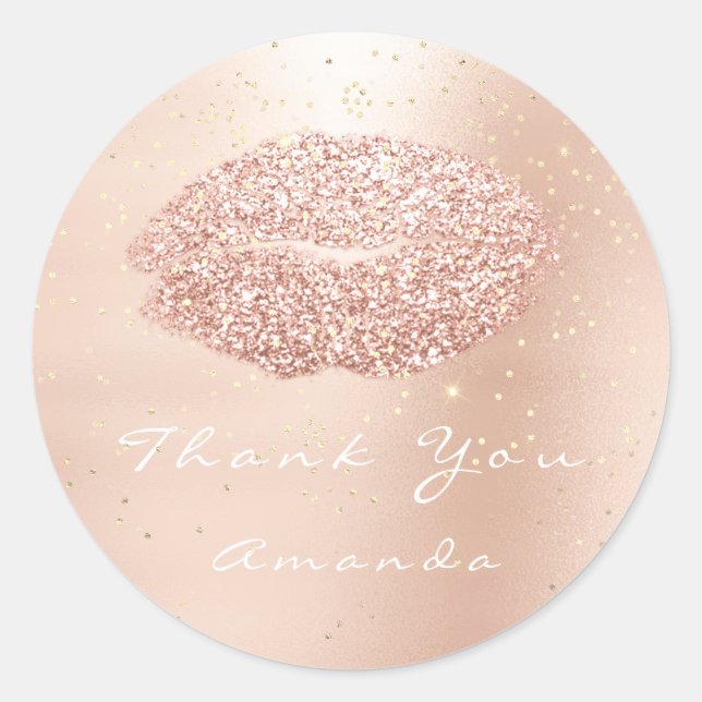 Kiss Lips Confetti Rose Gold 16. Vielen Dank Runder Aufkleber (Vorderseite)
