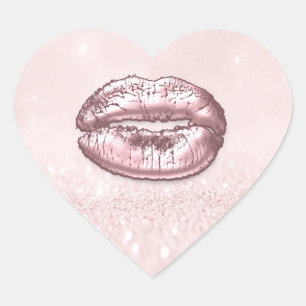 Kiss Lips Glitzer Rosa Herz Makeup Bridal Brandin Herz-Aufkleber
