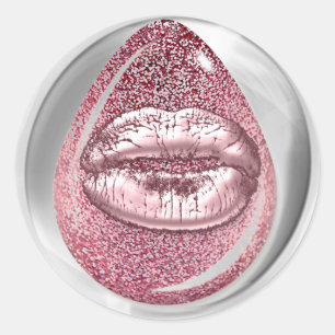 Kiss Lips Glitzer Rosa Runder Makeup Artist Nails Runder Aufkleber