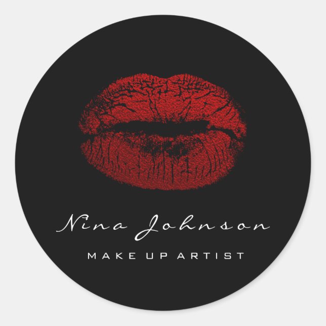 Kiss Lips Makeup Artist Beauty Black Red Lipstick Runder Aufkleber (Vorderseite)