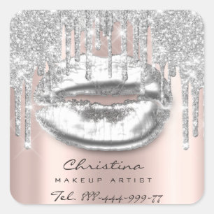 Kiss Lips Makeup Artist Glitzer Tropfen Funkelnd G Quadratischer Aufkleber