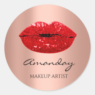 Kiss Lips Makeup Artist Name Dankeschön Rosen Red Runder Aufkleber