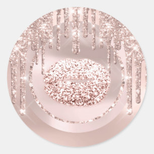 Kiss  Lips Makeup Artist  tropft Rosen Glitter Runder Aufkleber