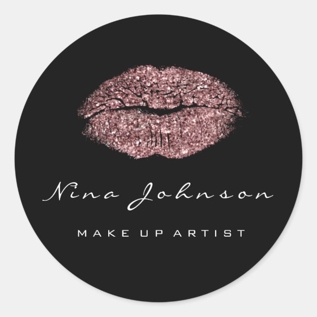 Kiss Lips Makeup Beauty Schwarz-weiße Rose Roter B Runder Aufkleber (Vorderseite)