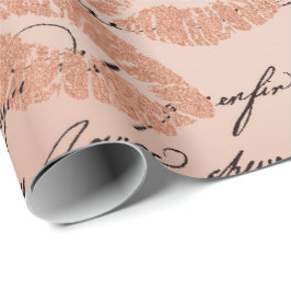 Kiss Lips Makeup Blush Peach Gold Letter Script Geschenkpapier