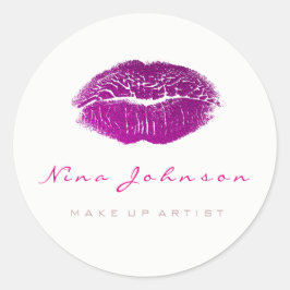 Kiss Lips Makeuty Beauty White Fuchsia Pink Runder Aufkleber