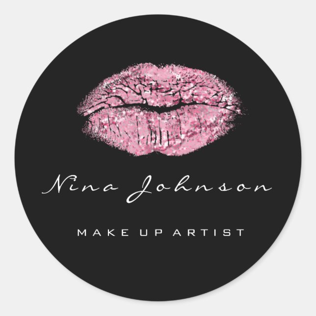 Kiss Lips Makeuty Beauty White Pink Rose Name Runder Aufkleber (Vorderseite)