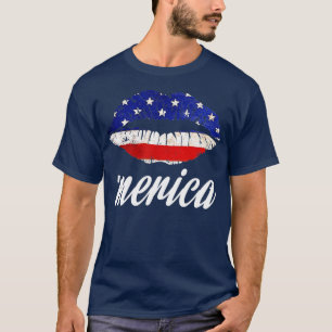 Kiss Lips Merica Funny Liebe 4. Juli American F T-Shirt