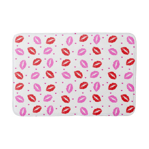 Kiss Lips Pink Red and Hearts Bath Mat Badematte
