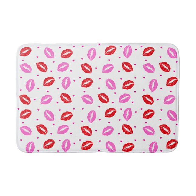 Kiss Lips Pink Red and Hearts Bath Mat Badematte (Vorderseite)