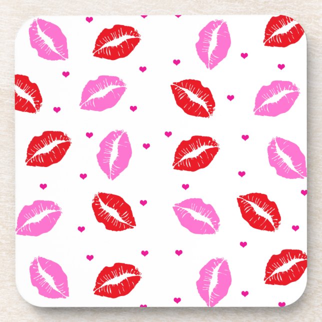 Kiss Lips Pink Red Hearts Plastic Untersetzer Set  (Vorderseite)