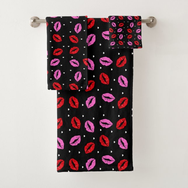 Kiss Lips Pink Red Hearts Set Handtuch - BLK (Insitu)