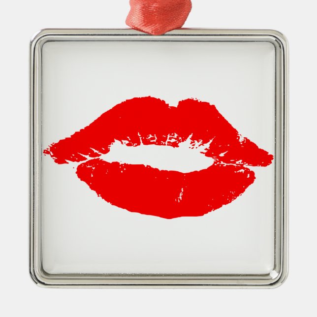 Kiss Lips Red Lipstick Liebe Passion Valentine Ornament Aus Metall (Vorne)