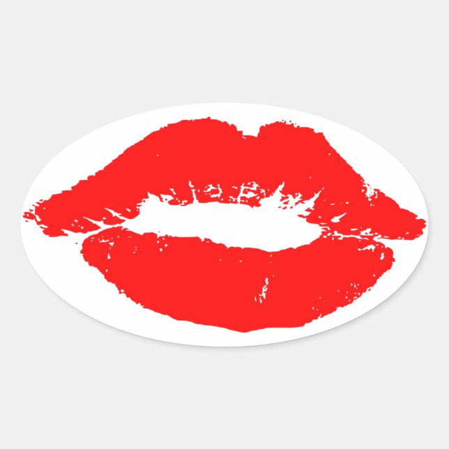 Kiss Lips Red Lipstick Liebe Passion Valentine Ovaler Aufkleber (Vorderseite)