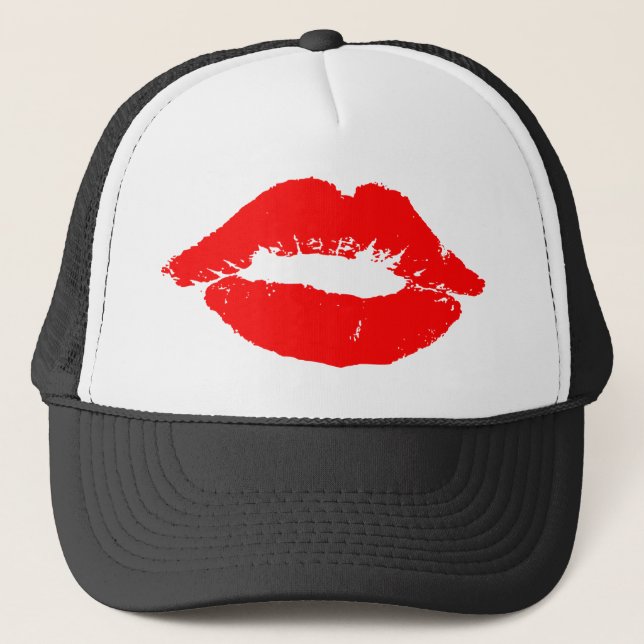 Kiss Lips Red Lipstick Liebe Passion Valentine Truckerkappe (Vorderseite)