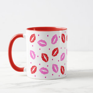 Kiss Lips Rosa und Rot, Herz Keramik Tasse