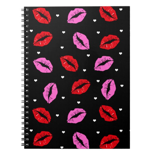 Kiss Lips Rosa und Rot, Herz-Notebook BLK Notizblock (Vorderseite)