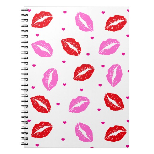 Kiss Lips Rosa und Rot, Herz-Notebook Notizblock (Vorderseite)