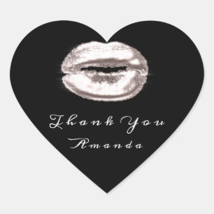Kiss Lips Rose Gray Black Makeup Bridal 16 Danke Herz-Aufkleber