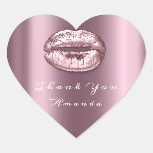 Kiss Lips Rose Mauve Heart Makeup Bridal 16 Danke Herz-Aufkleber
